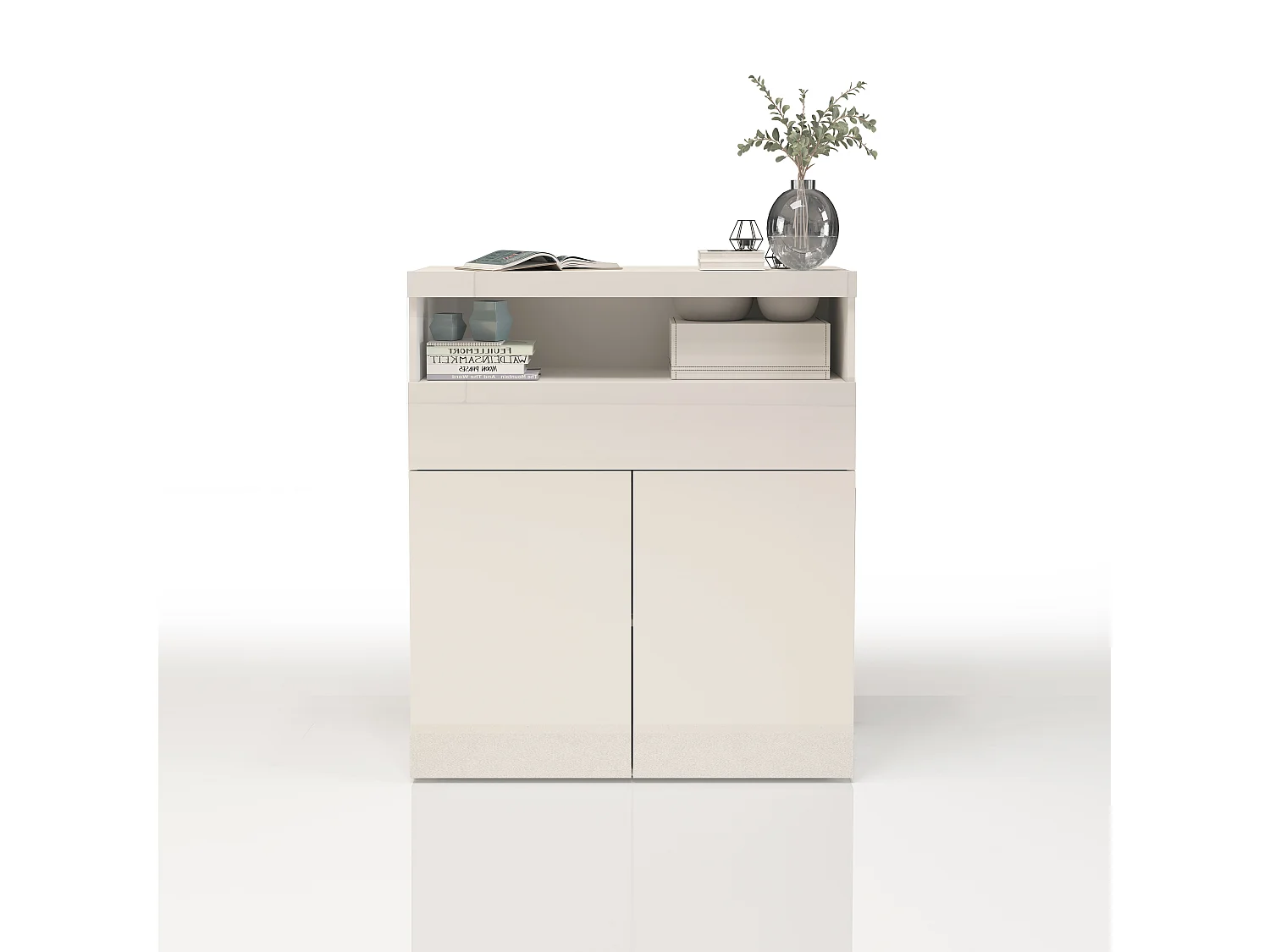 Credenza Potenza con 2 ante e 1 cassetto bianco lucido 100x40x121,5 cm