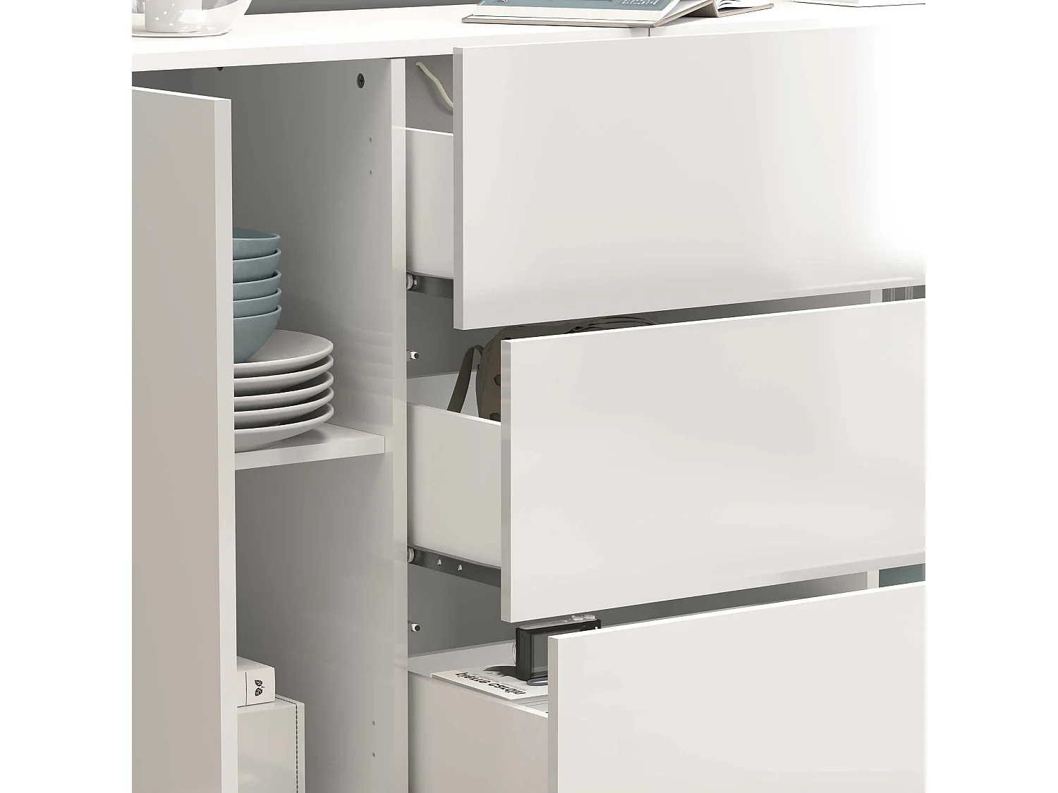 Credenza Egypt a 4 ante e 3 cassetti bianco lucido 200x40x80 cm