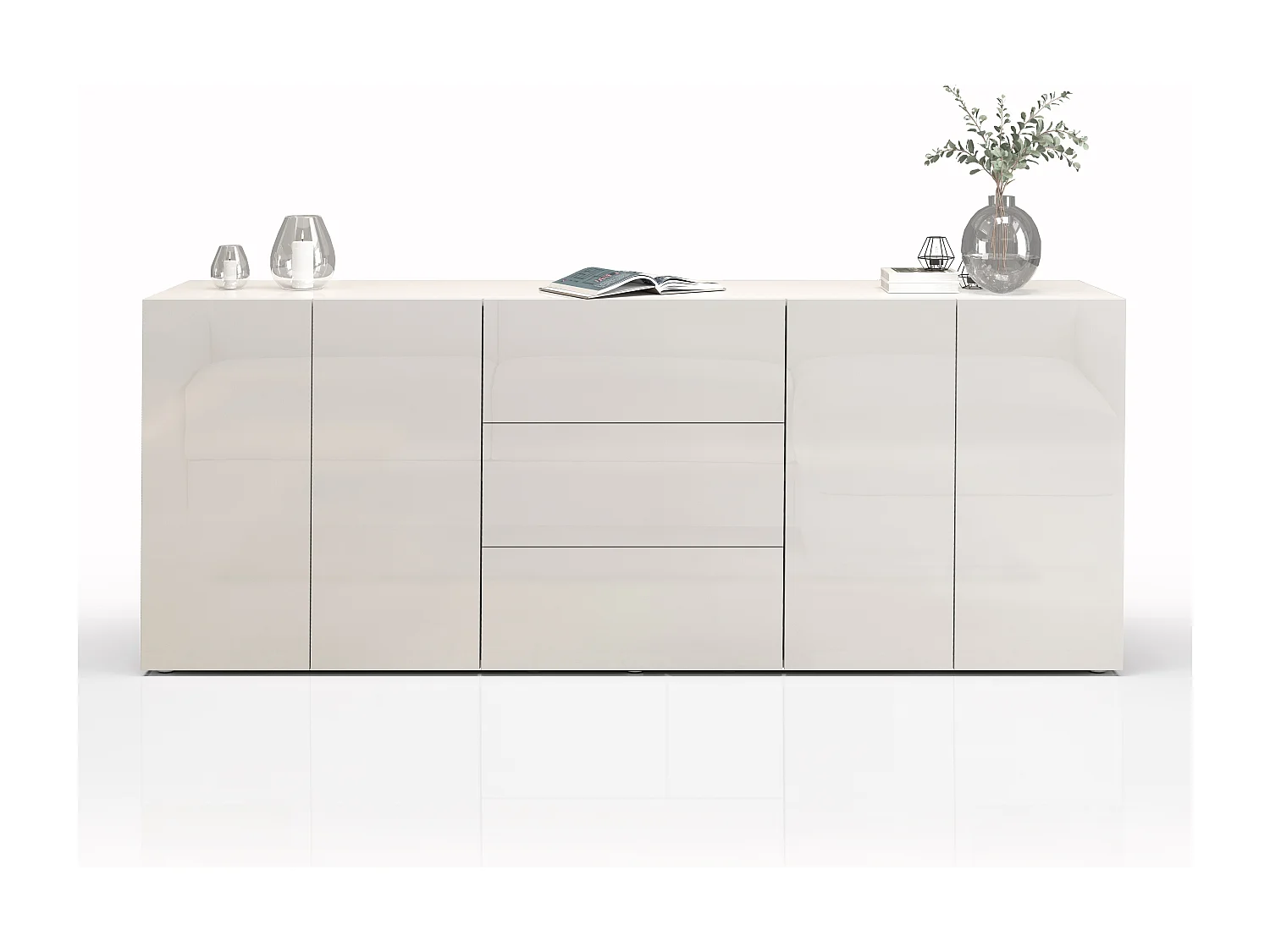Aparador Egypt con 4 puertas y 3 cajones blanco brillo 200x40x80 cm