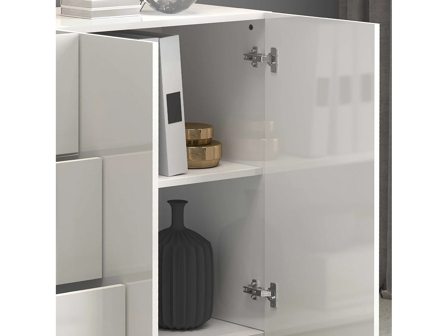 Aparador Egypt con 4 puertas y 3 cajones blanco brillo 200x40x80 cm