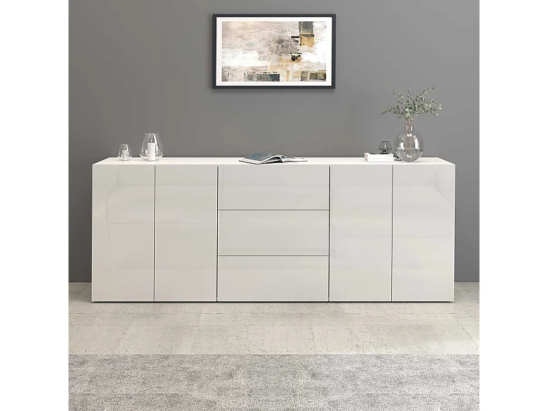 Credenza Egypt a 4 ante e 3 cassetti bianco lucido 200x40x80 cm