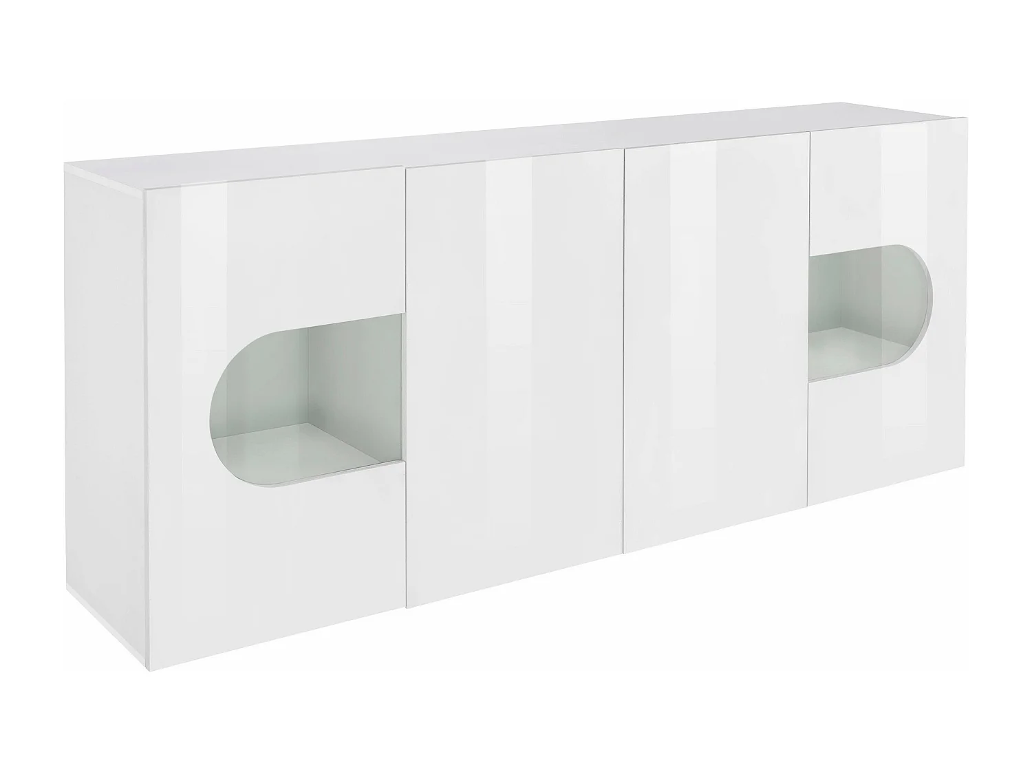 Credenza Real a 4 ante con inserti in vetro espositivi bianco lucido 200x40x80 cm