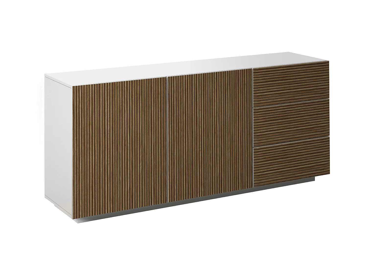 Credenza Coste a 2 ante e 3 cassetti bianco opaco e legno chiaro 180x43x86 cm