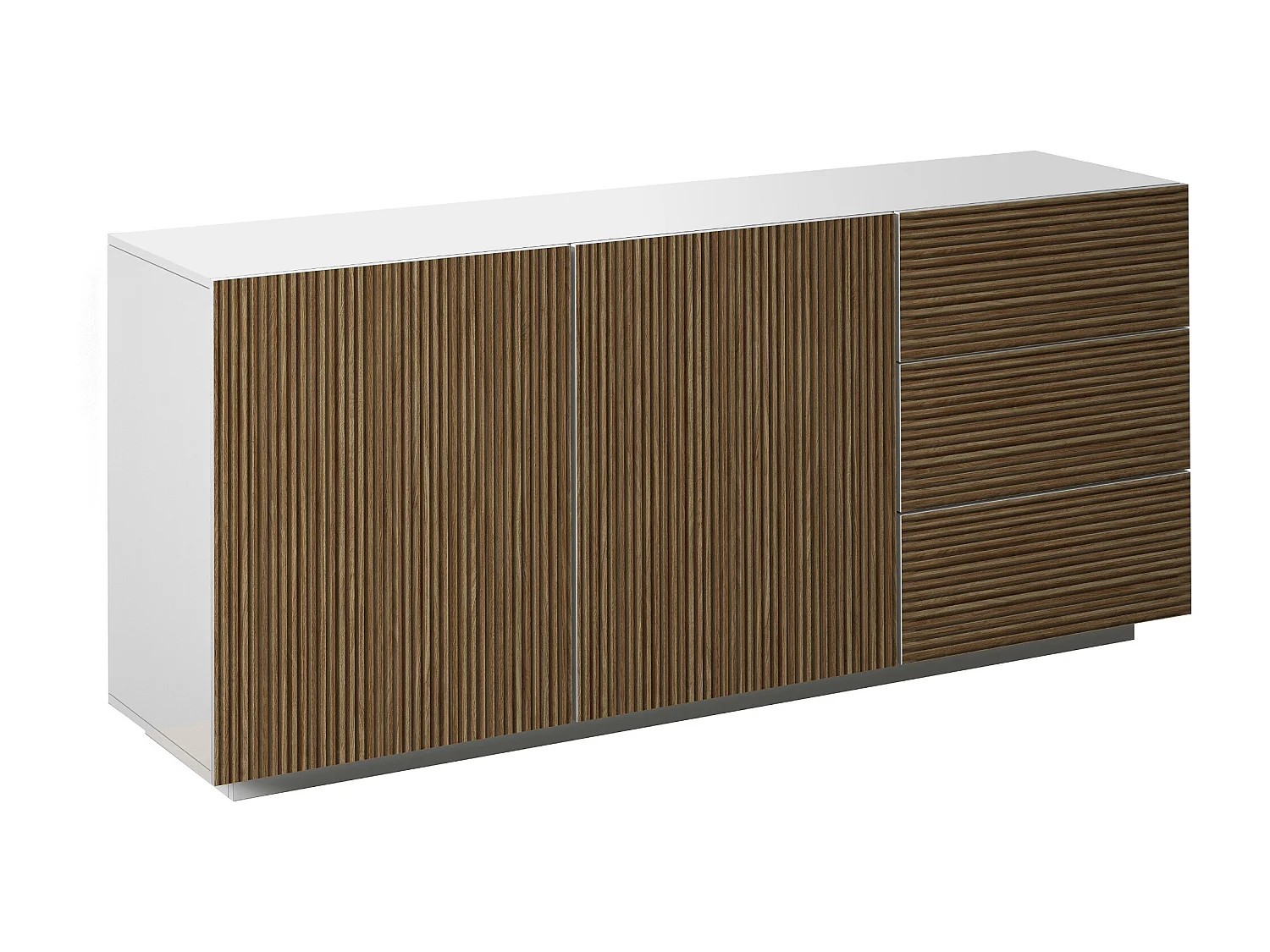 Credenza Coste a 2 ante e 3 cassetti bianco opaco e legno chiaro 180x43x86 cm