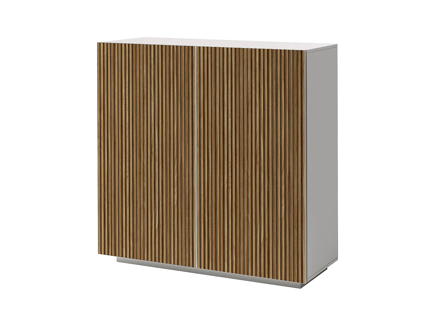 Credenza Coste a 2 ante effetto cannetè bianco opaco e legno chiaro 120x43x126 cm