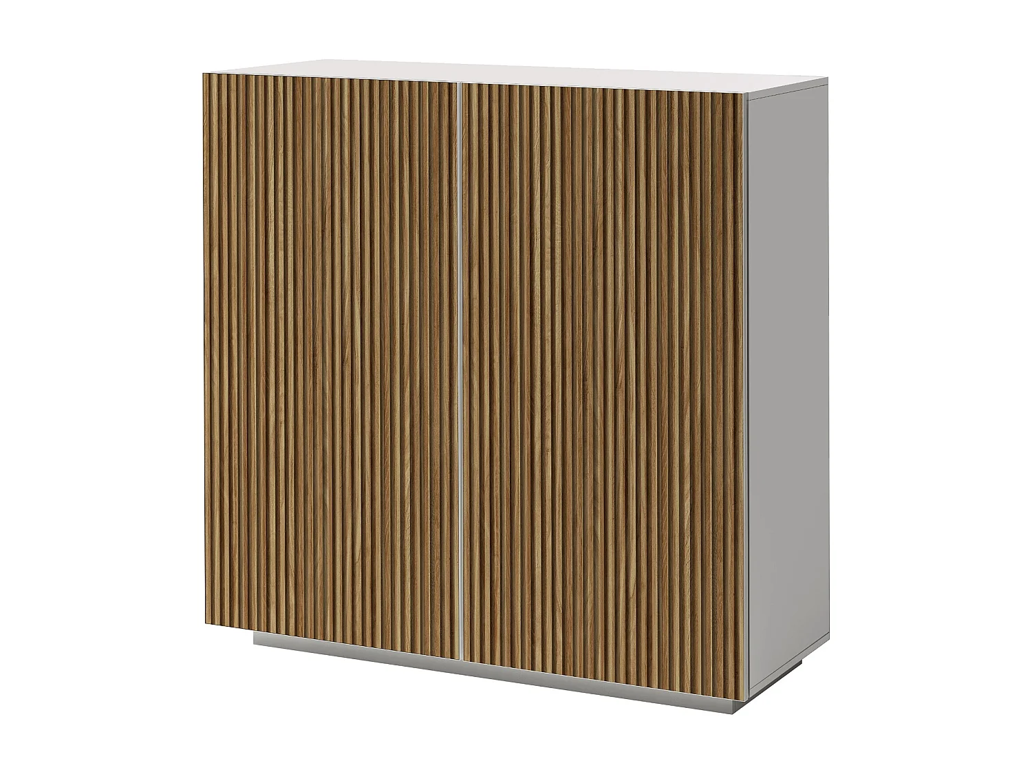 Credenza Coste a 2 ante effetto cannetè bianco opaco e legno chiaro 120x43x126 cm