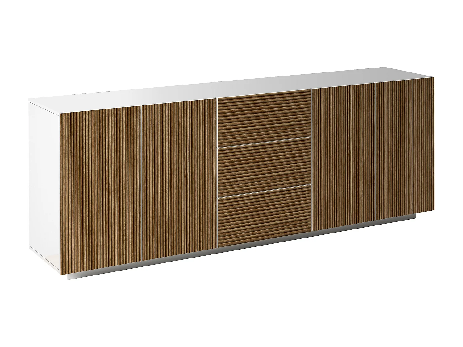 Credenza Coste a 4 ante e 3 cassetti bianco opaco e legno chiaro 220,1x43x86 cm