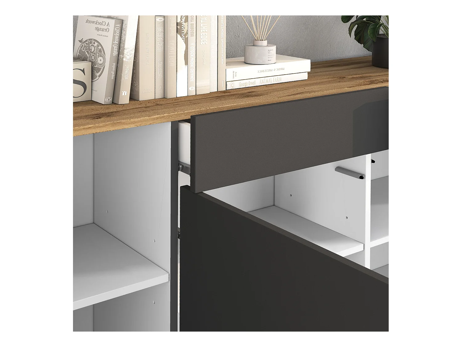 Madia Garda a 4 ante e 2 cassetti antracite opaco/rovere 200x35x71 cm