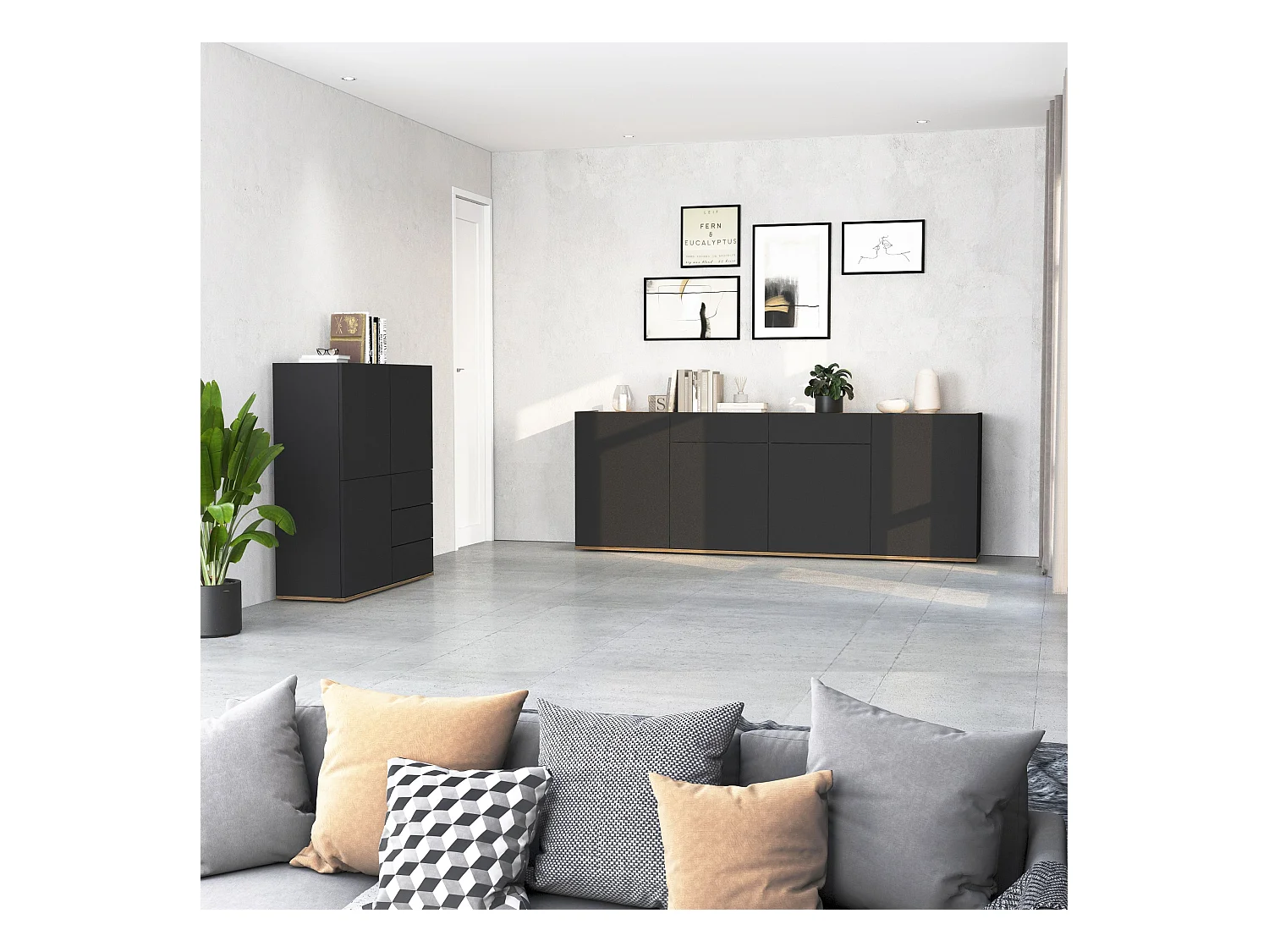 Madia Garda a 4 ante e 2 cassetti antracite opaco/rovere 200x35x71 cm