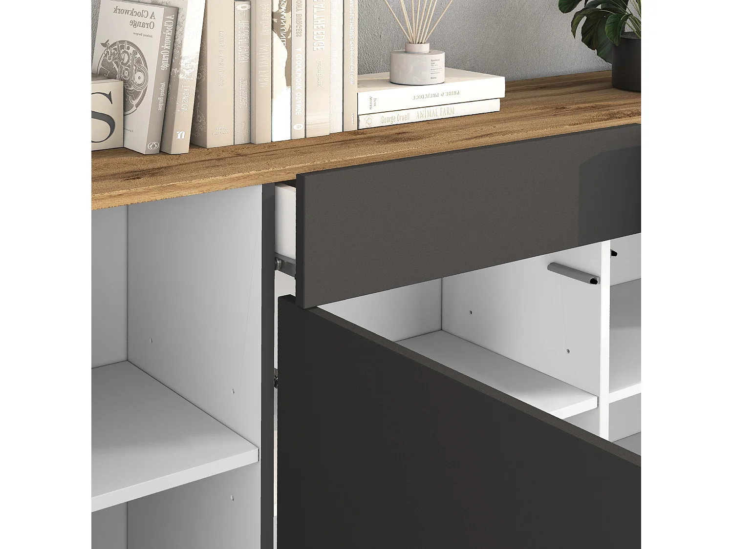 Madia Garda a 4 ante e 2 cassetti antracite opaco/rovere 200x35x71 cm