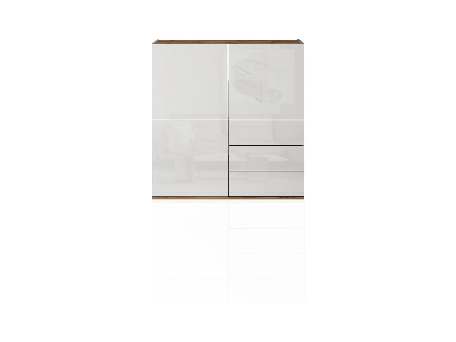 Credenza Garda a 3 ante e 3 cassetti bianco lucido e rovere 102x35x110 cm
