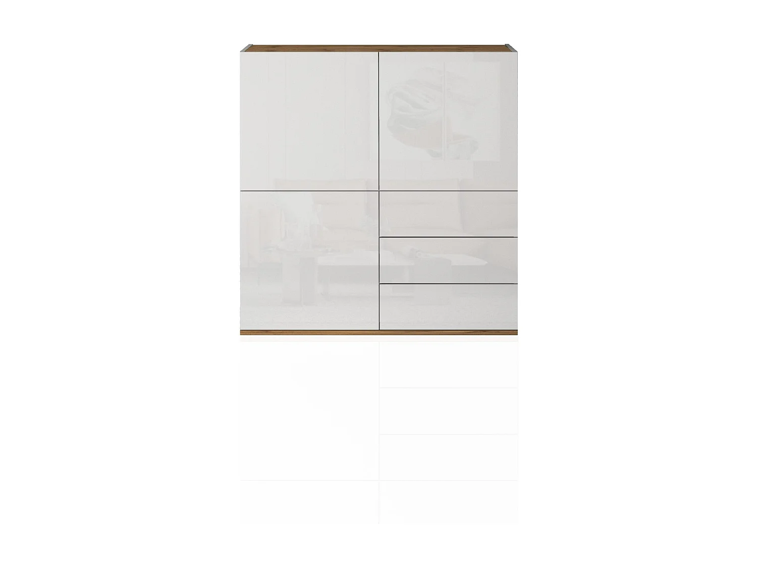 Credenza Garda a 3 ante e 3 cassetti bianco lucido e rovere 102x35x110 cm