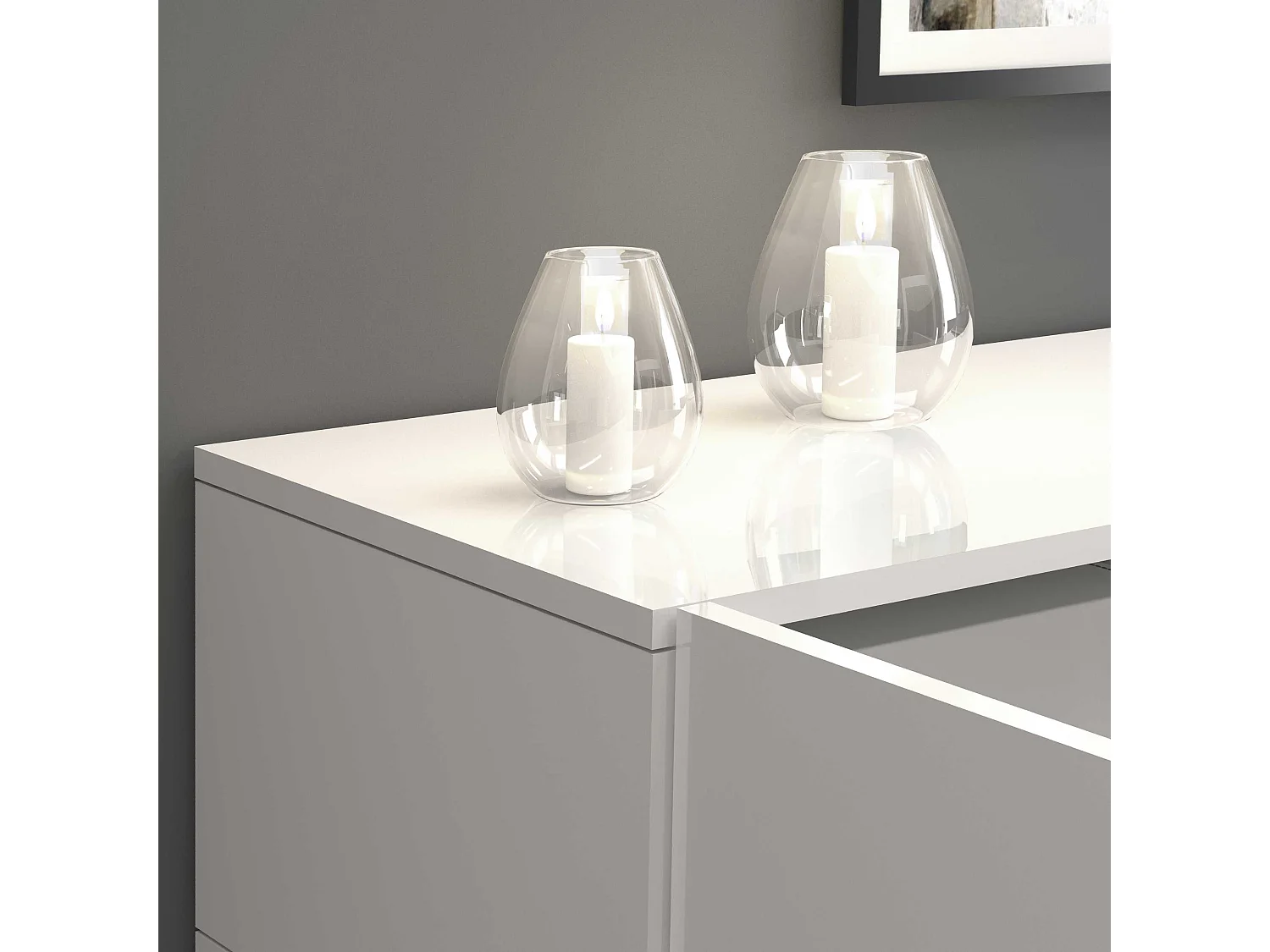 Aparador Egypt con 3 puertas e inserciones de cristal expositor blanco brillo 135x40x120 cm