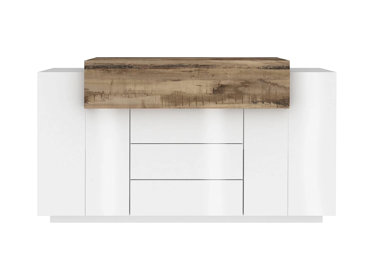 Credenza Corona 2 ante e 3 cassetti bianco lucido e acero pereira 160x45x85 cm