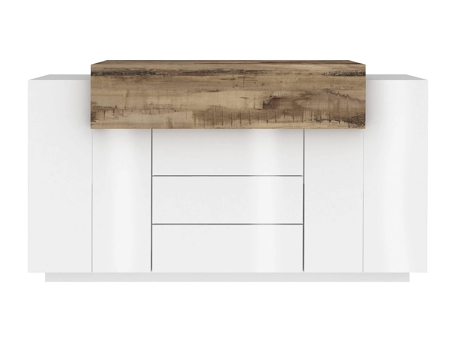 Credenza Corona 2 ante e 3 cassetti bianco lucido e acero pereira 160x45x85 cm