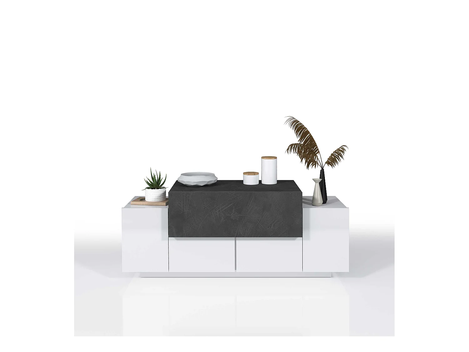 Scarpiera a panca Corona 2 ante 1 ribalta bianco lucido/ardesia 120x45x51 cm