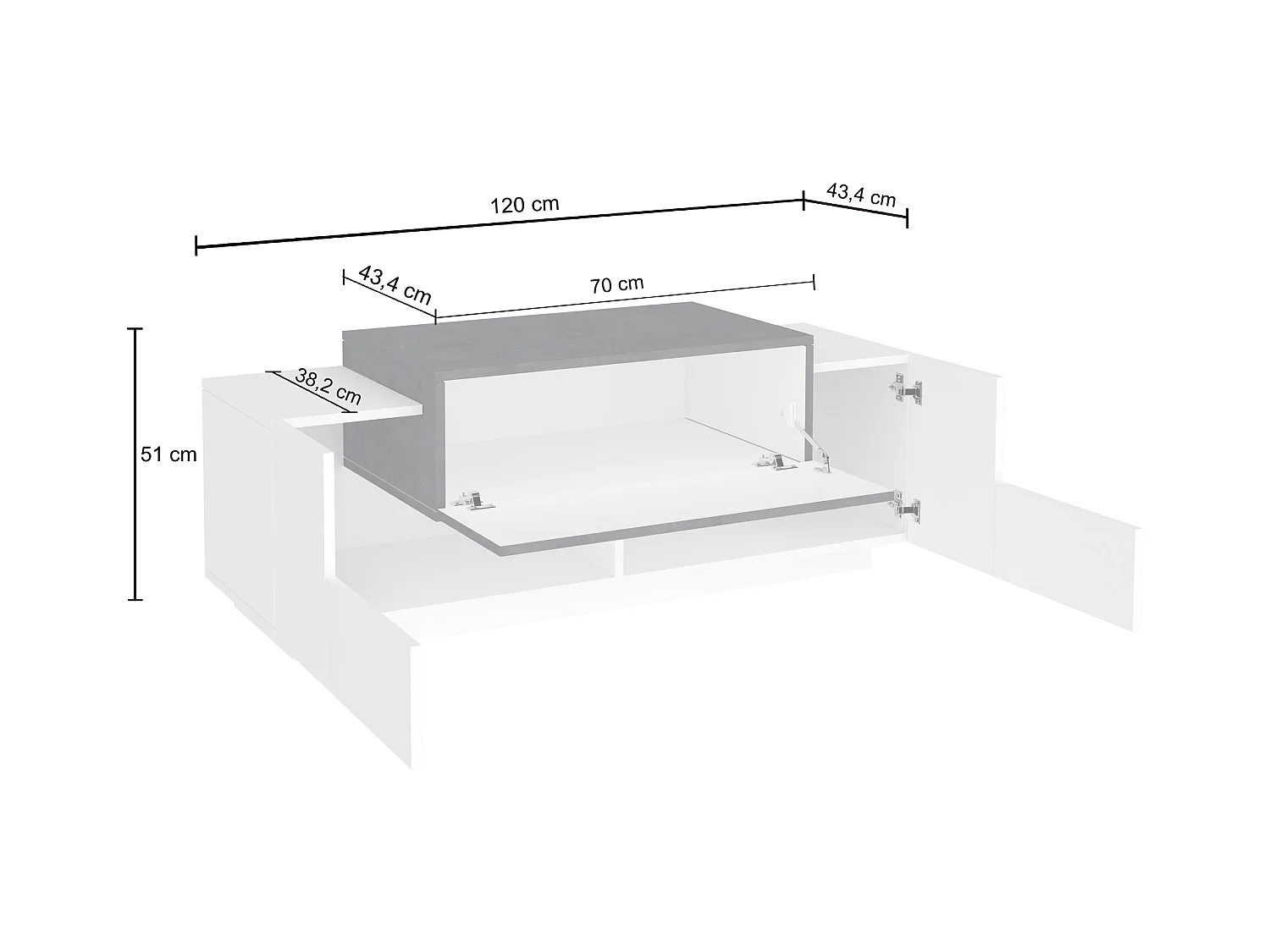 Scarpiera a panca Corona 2 ante 1 ribalta bianco lucido/ardesia 120x45x51 cm
