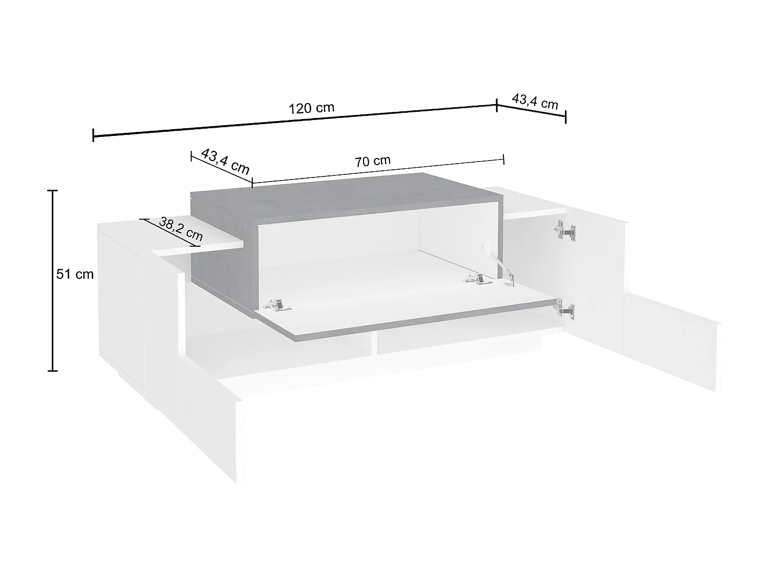 Scarpiera a panca Corona 2 ante 1 ribalta bianco lucido/ardesia 120x45x51 cm
