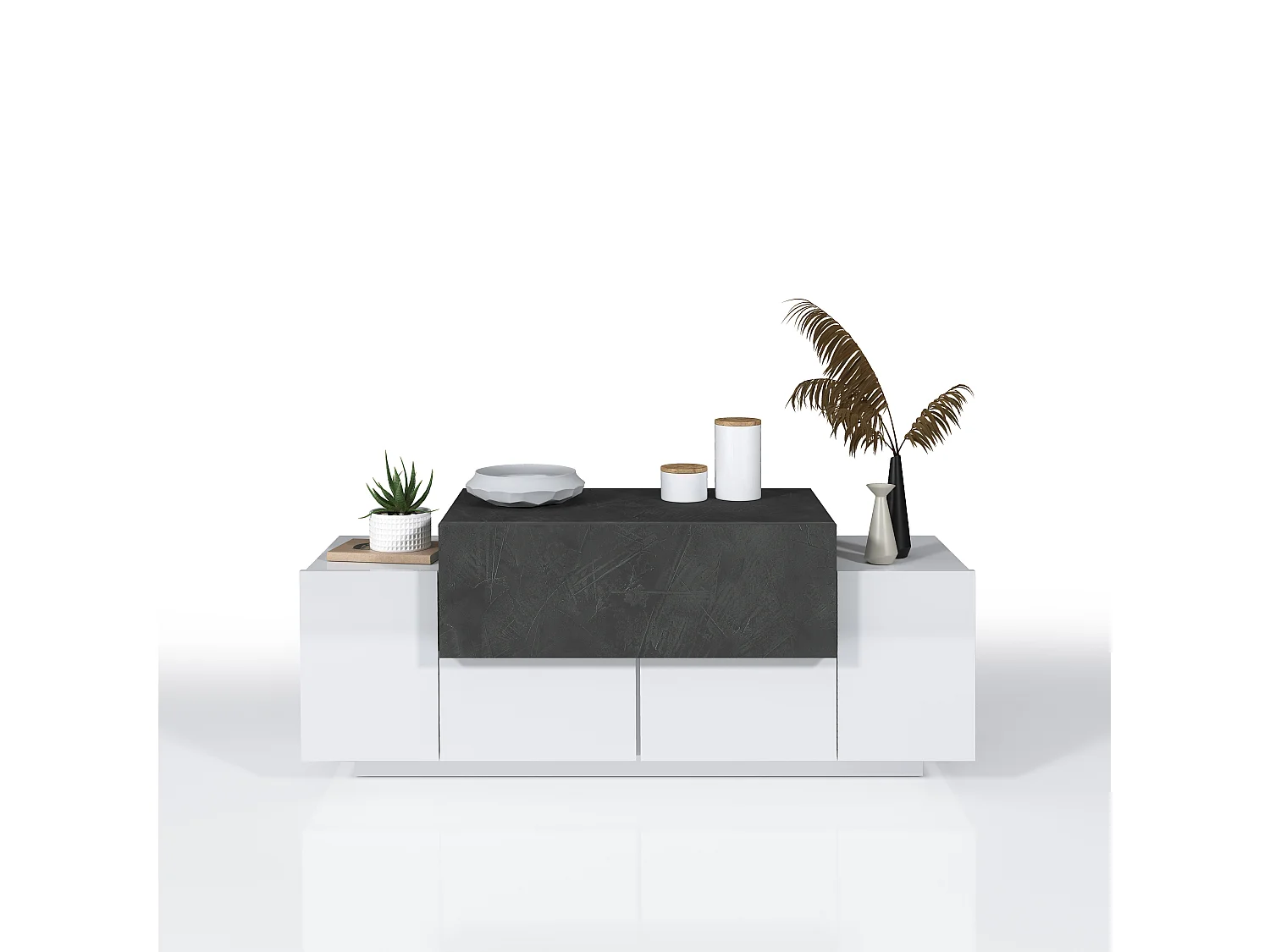 Scarpiera a panca Corona 2 ante 1 ribalta bianco lucido/ardesia 120x45x51 cm