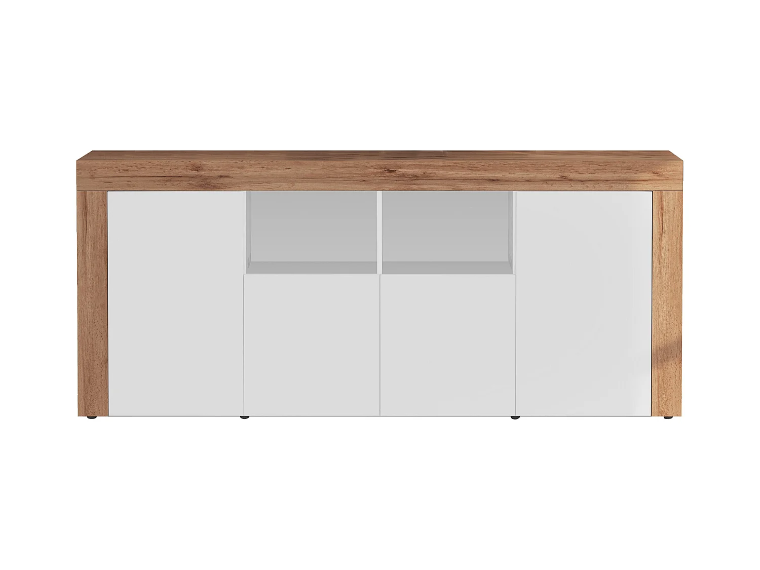 Credenza Chronos 4 ante e 2 vani bianco lucido e rovere 200x40x85 cm