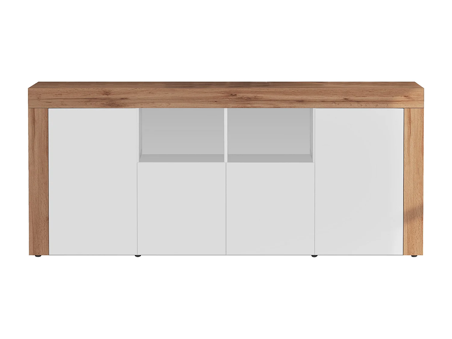 Credenza Chronos 4 ante e 2 vani bianco lucido e rovere 200x40x85 cm