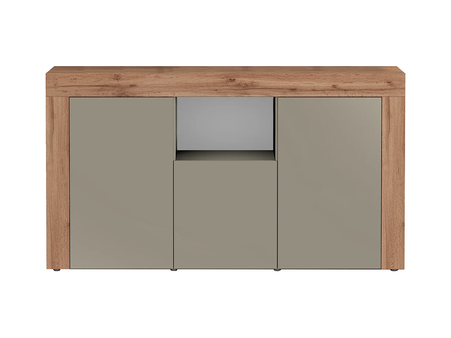 Credenza Chronos 3 ante e 1 vano tortora opaco e rovere 155x40x85 cm