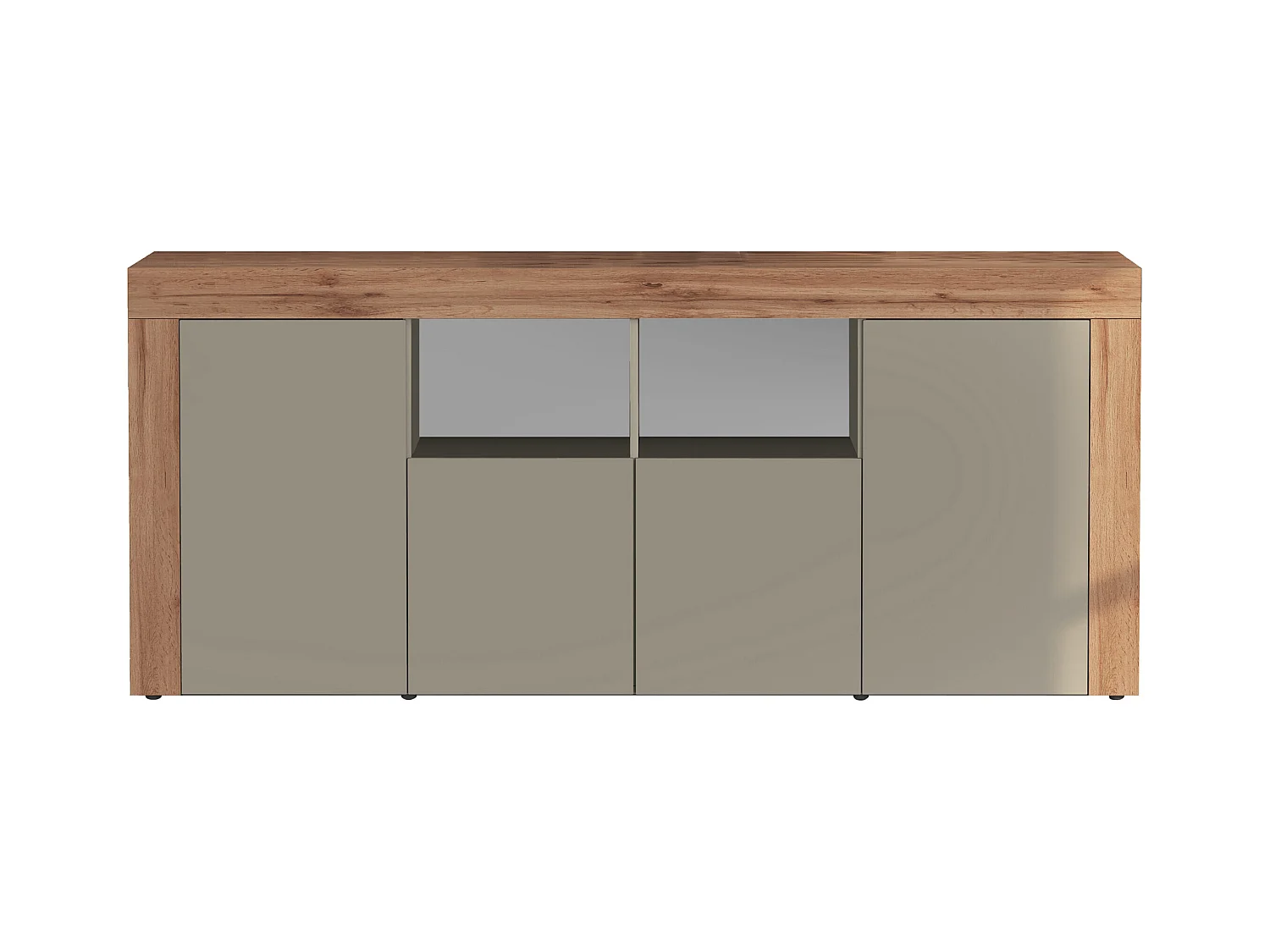 Credenza Chronos 4 ante e 2 vani tortora opaco e rovere 200x40x85 cm