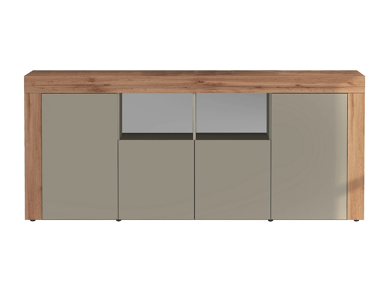 Credenza Chronos 4 ante e 2 vani tortora opaco e rovere 200x40x85 cm