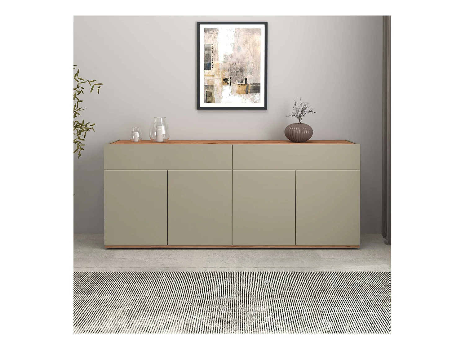 Credenza Garda 4 ante e 2 cassetti tortora opaco e rovere 160,1x35x70 cm