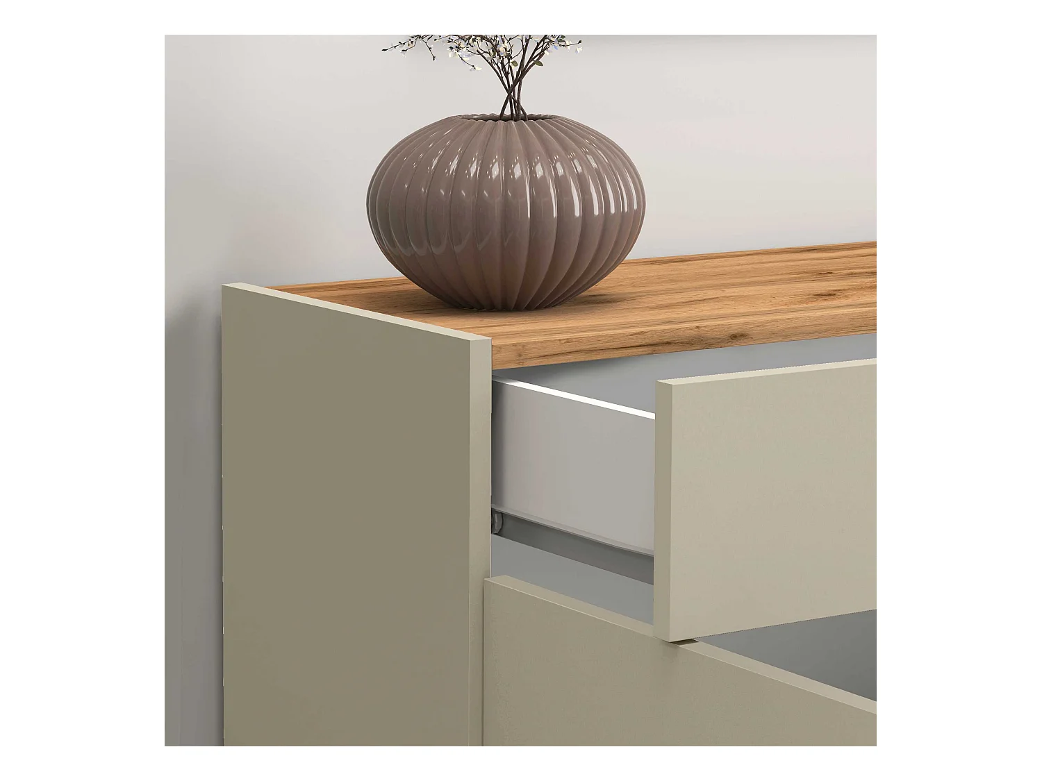 Credenza Garda 4 ante e 2 cassetti tortora opaco e rovere 160,1x35x70 cm