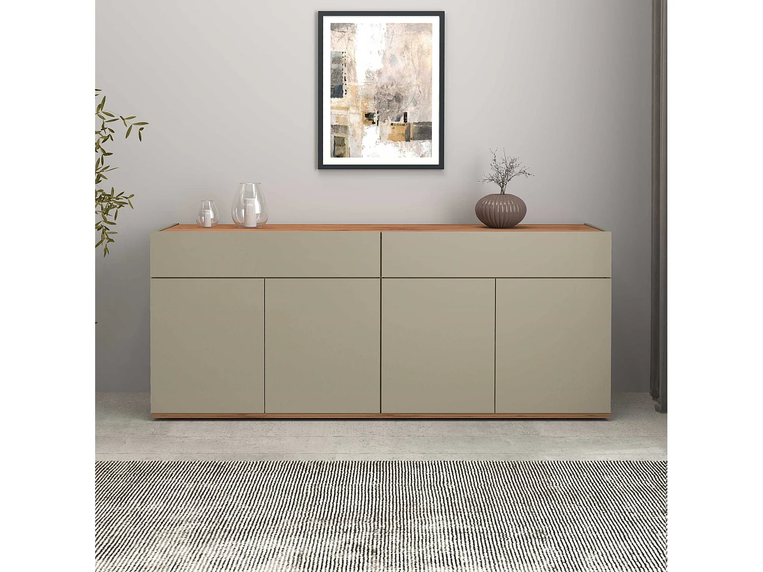 Credenza Garda 4 ante e 2 cassetti tortora opaco e rovere 160,1x35x70 cm