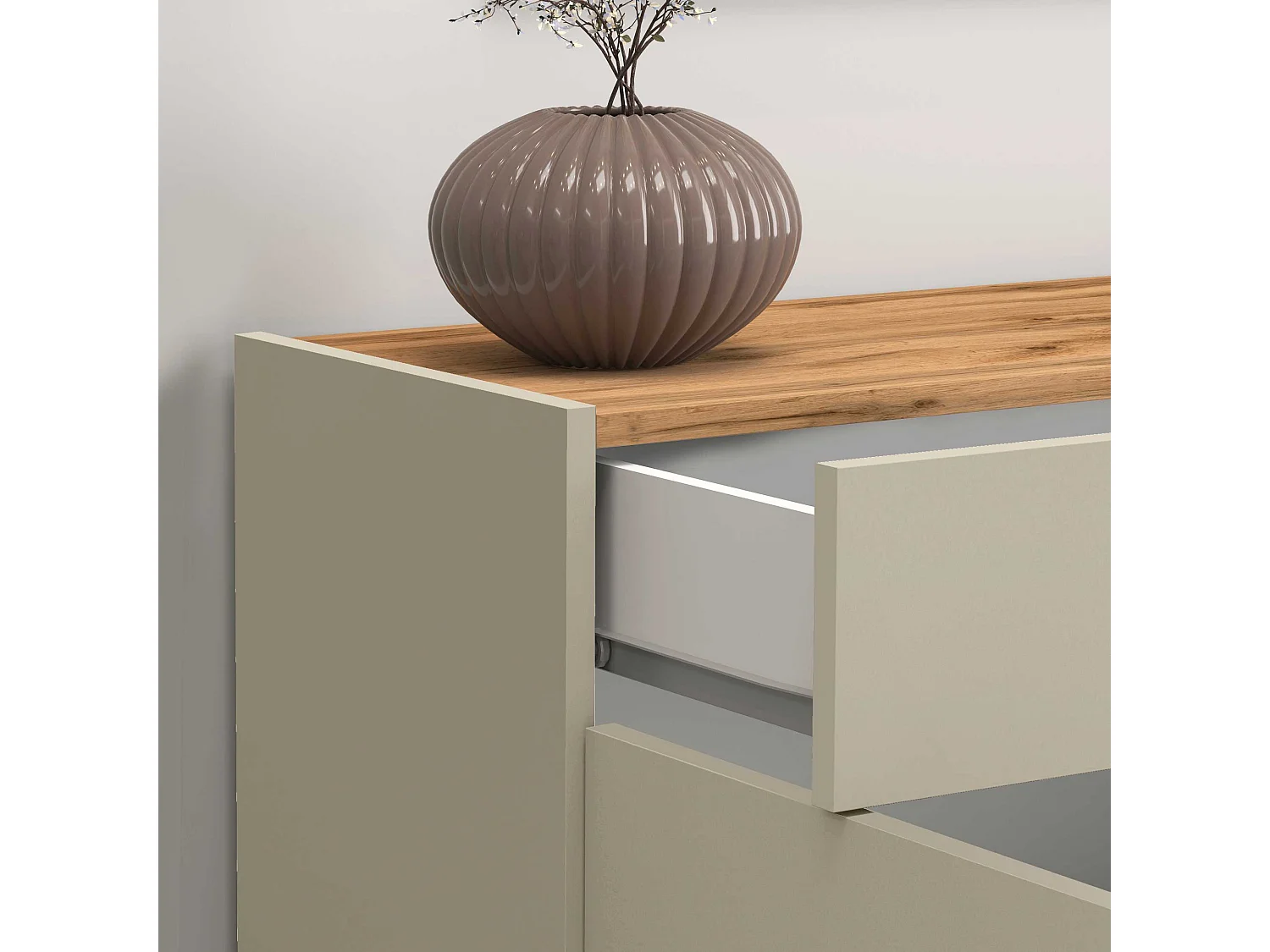 Credenza Garda 4 ante e 2 cassetti tortora opaco e rovere 160,1x35x70 cm