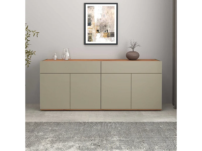 Credenza Garda 4 ante e 2 cassetti tortora opaco e rovere 160,1x35x70 cm