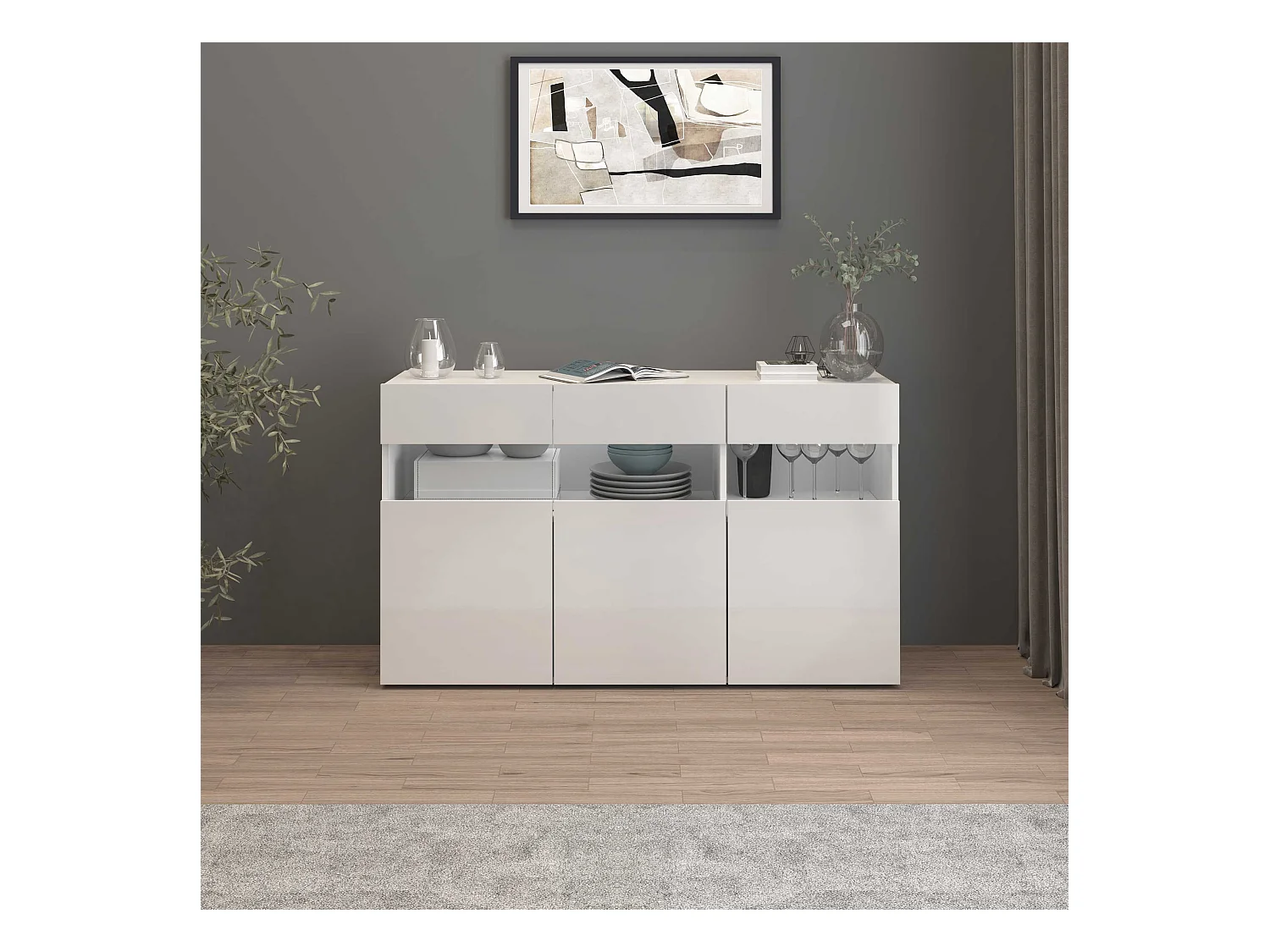 Credenza Potenza con 3 ante bianco lucido 130x40x81 cm
