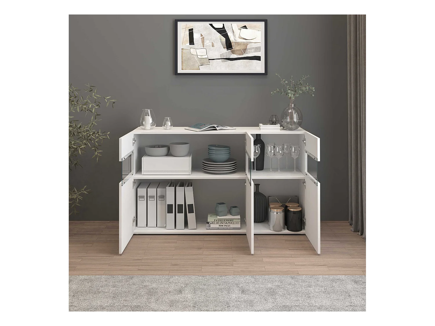 Credenza Potenza con 3 ante bianco lucido 130x40x81 cm
