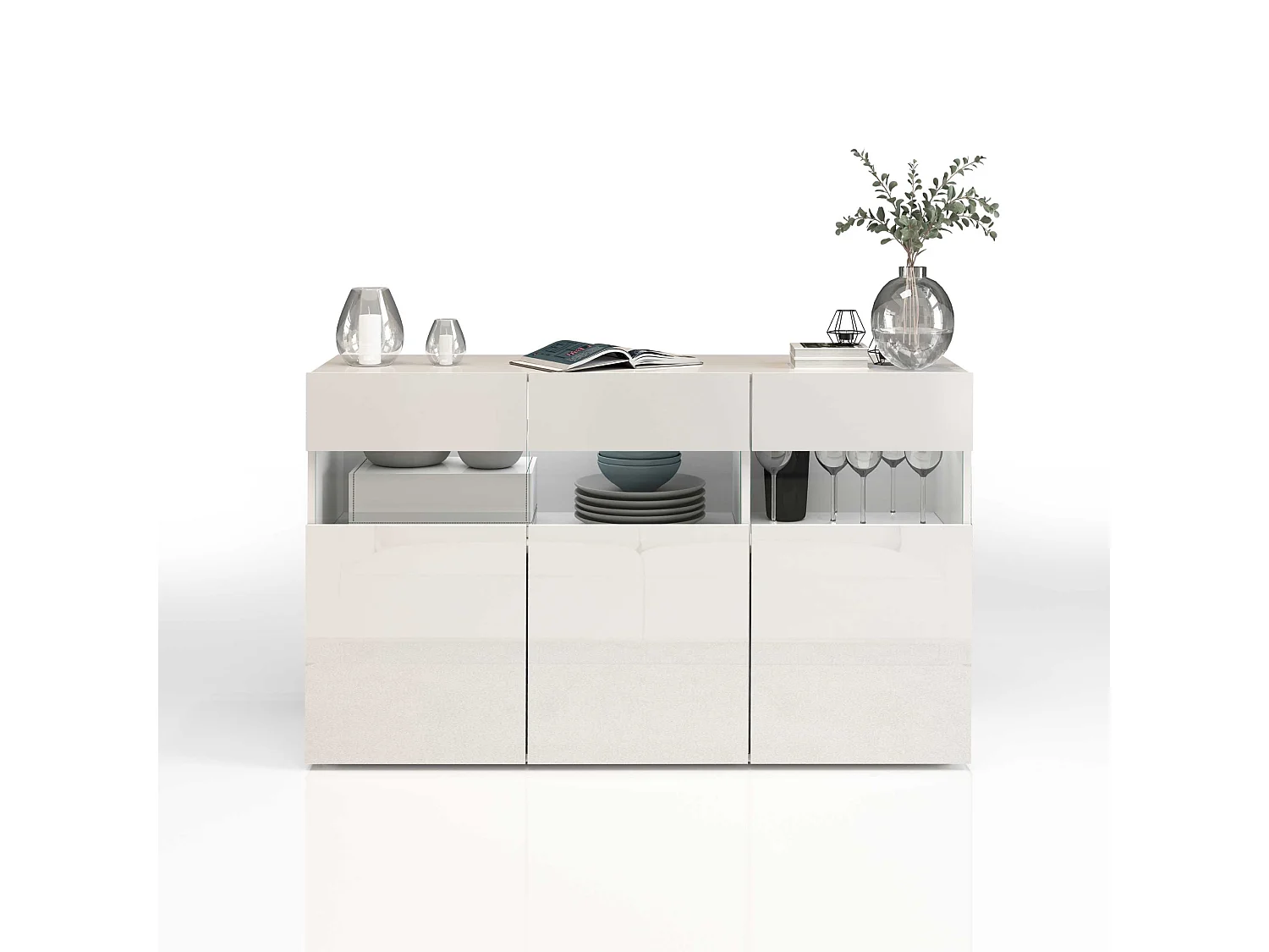 Credenza Potenza con 3 ante bianco lucido 130x40x81 cm