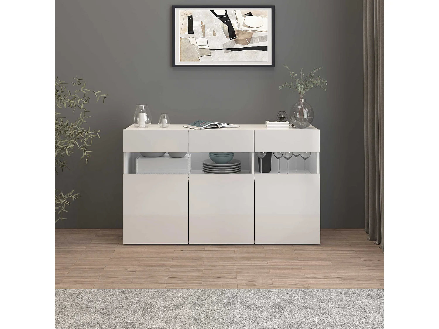 Credenza Potenza con 3 ante bianco lucido 130x40x81 cm