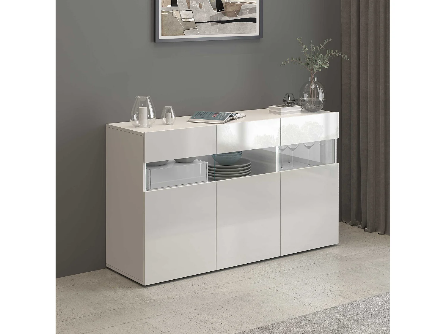 Credenza Potenza con 3 ante bianco lucido 130x40x81 cm