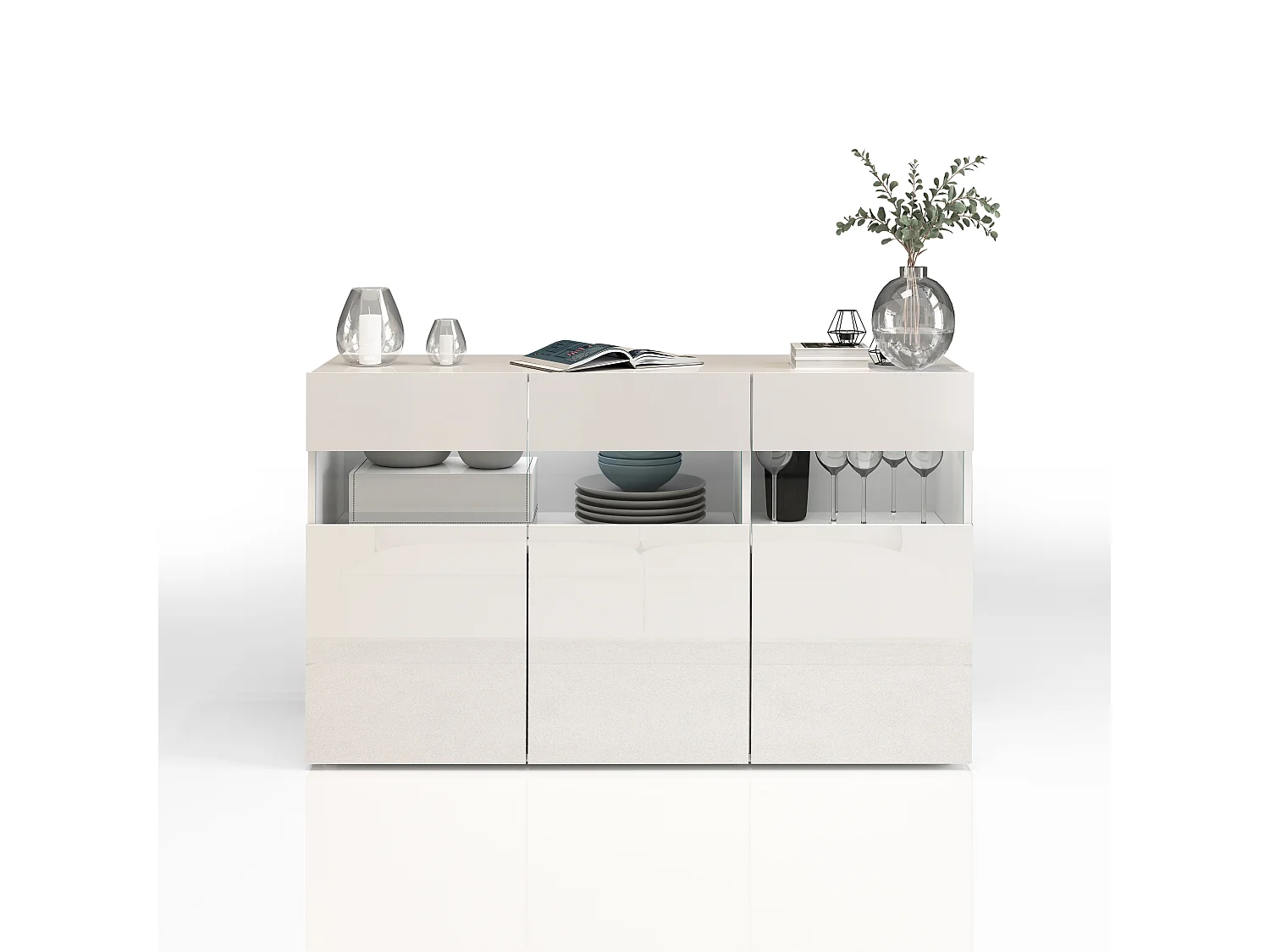 Aparador Potenza con 3 puertas blanco brillo 130x40x81 cm