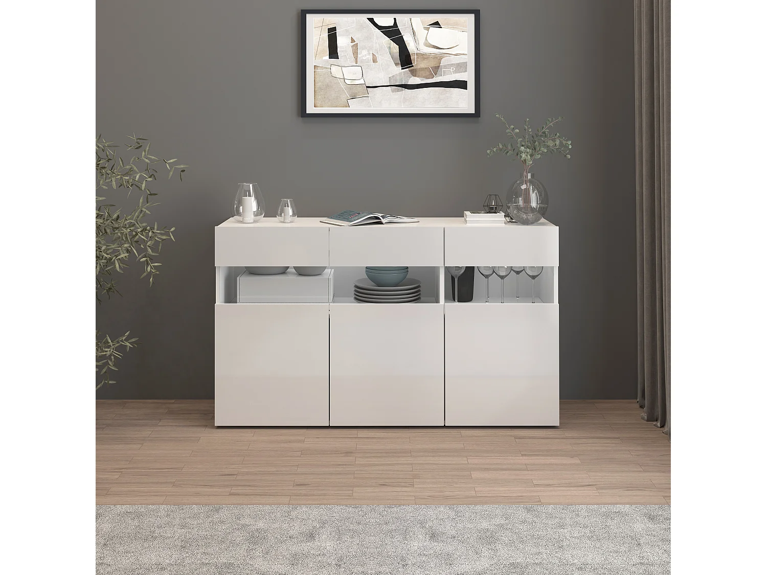 Aparador Potenza con 3 puertas blanco brillo 130x40x81 cm