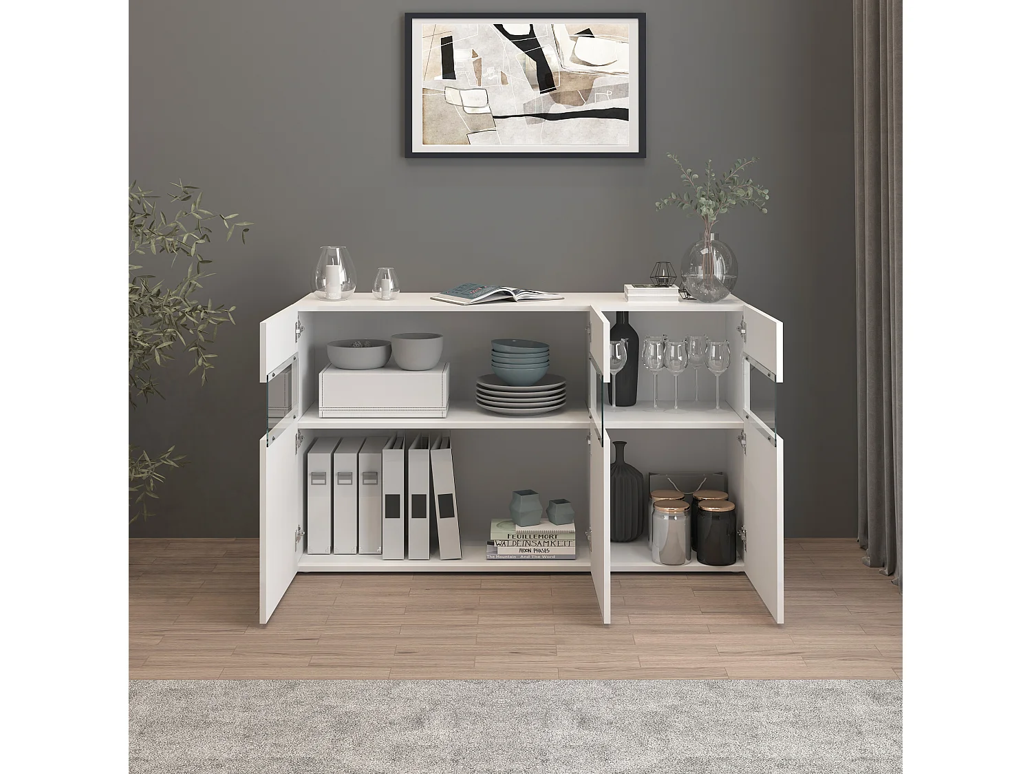 Aparador Potenza con 3 puertas blanco brillo 130x40x81 cm