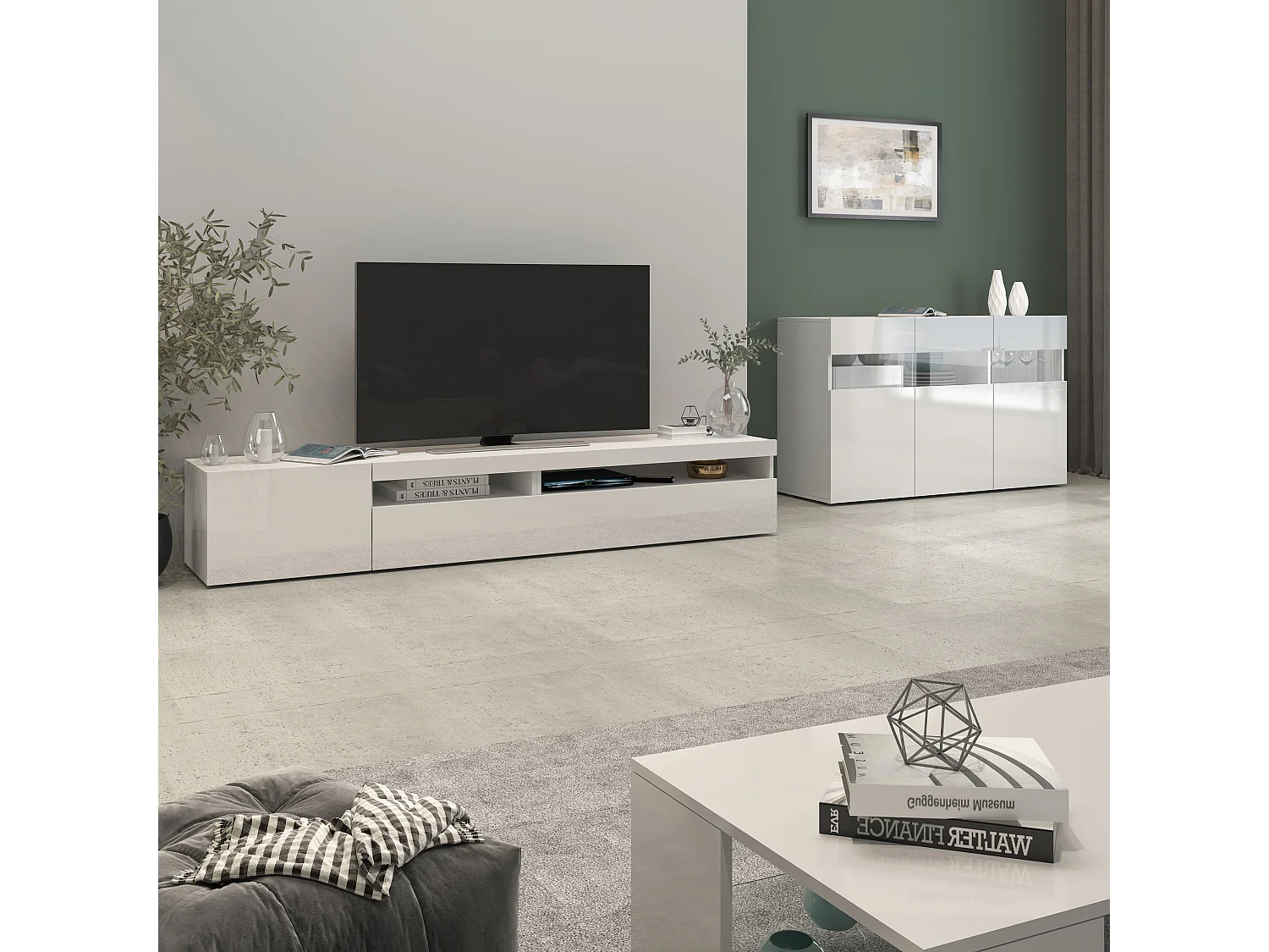 Aparador Potenza con 3 puertas blanco brillo 130x40x81 cm