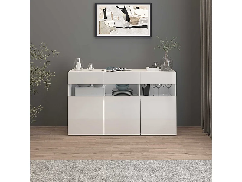 Credenza Potenza con 3 ante bianco lucido 130x40x81 cm