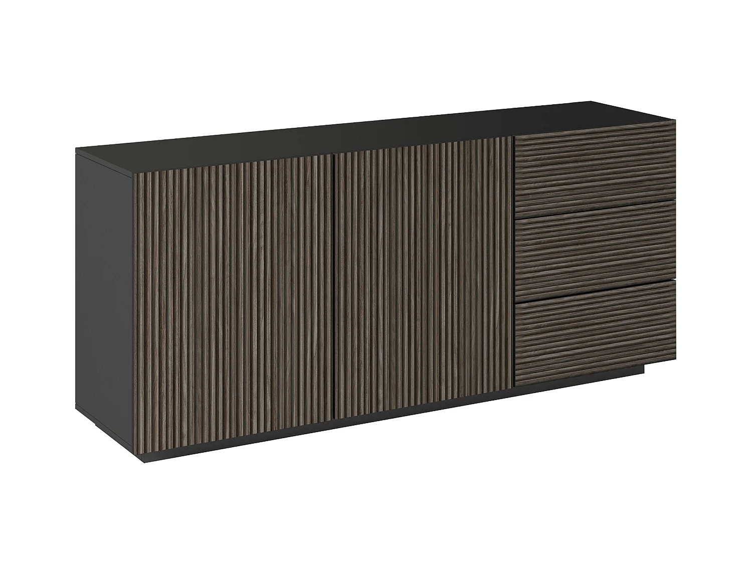 Credenza Coste a 2 ante e 3 cassetti antracite opaco e legno scuro 180x43x86 cm