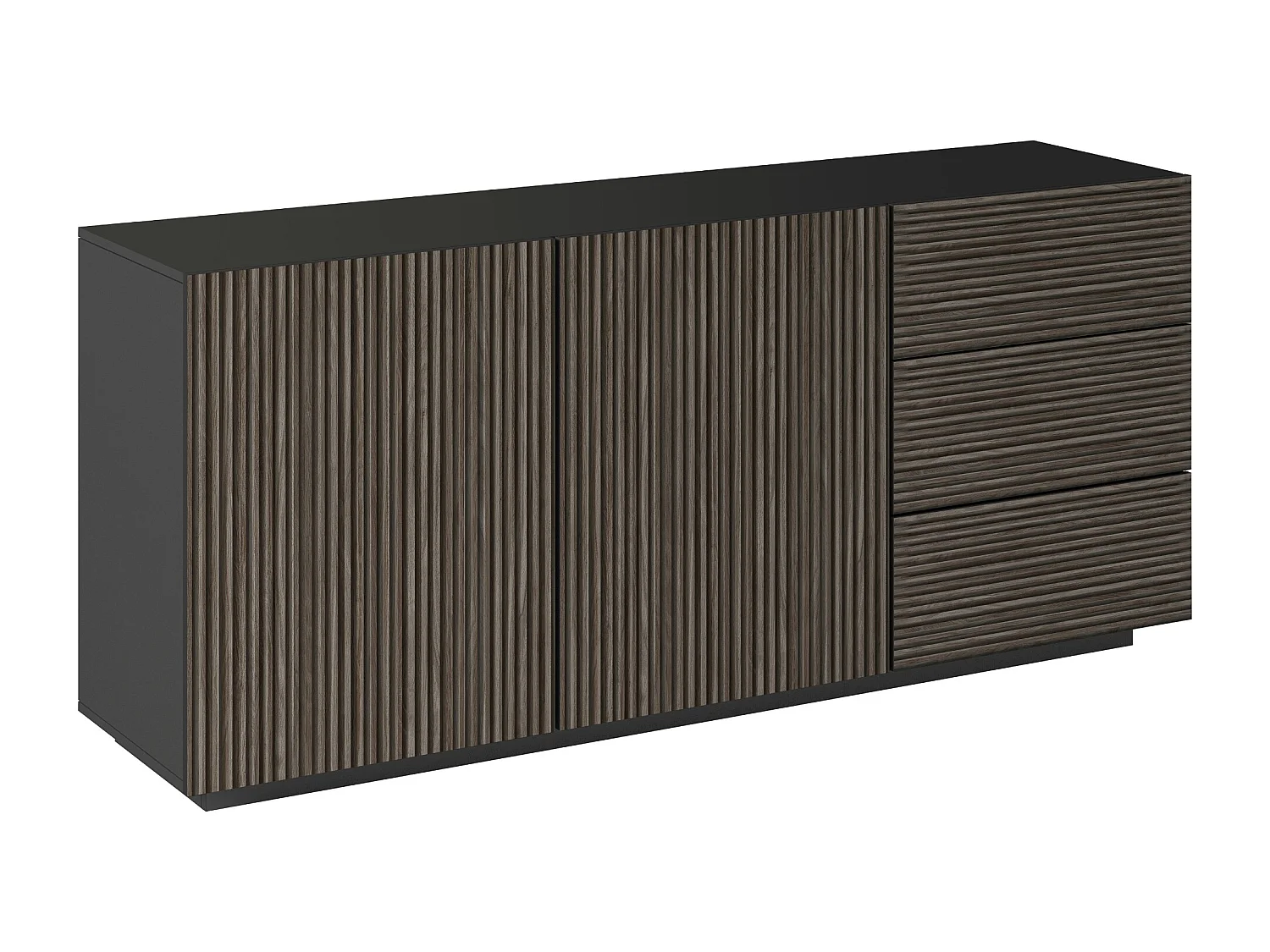 Credenza Coste a 2 ante e 3 cassetti antracite opaco e legno scuro 180x43x86 cm