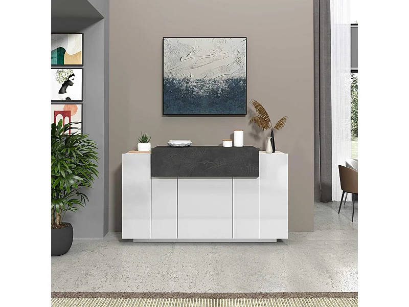Credenza Corona 3 ante bianco lucido e ardesia 140x45x85 cm