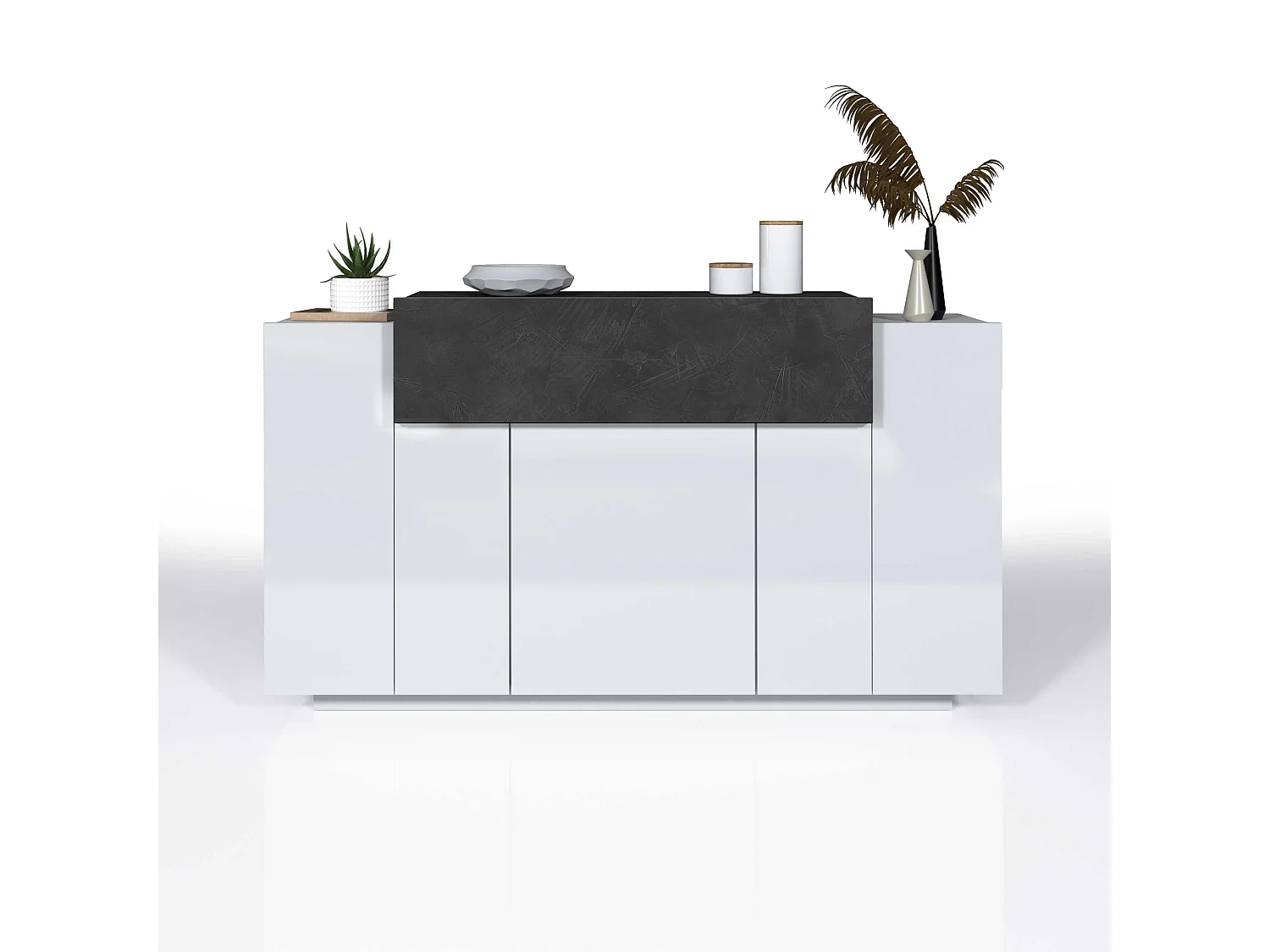 Credenza Corona 3 ante bianco lucido e ardesia 140x45x85 cm