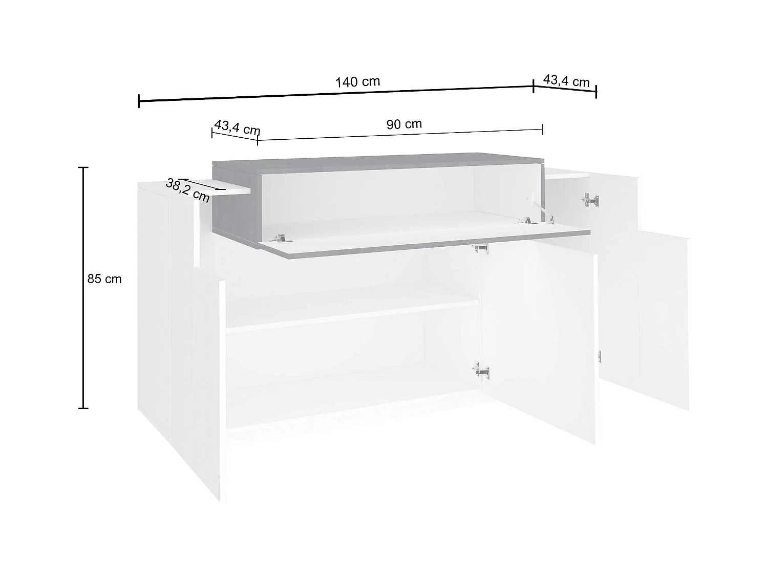 Credenza Corona 3 ante bianco lucido e ardesia 140x45x85 cm