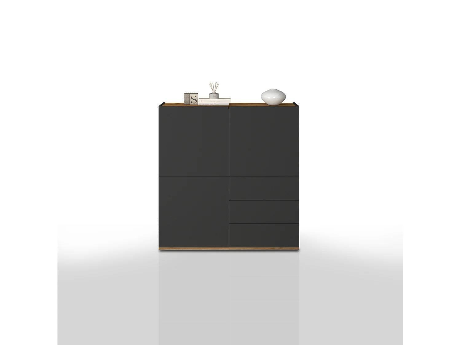 Aparador Garda con 3 puertas y 3 cajones en antracita mate/roble 102x35x110 cm