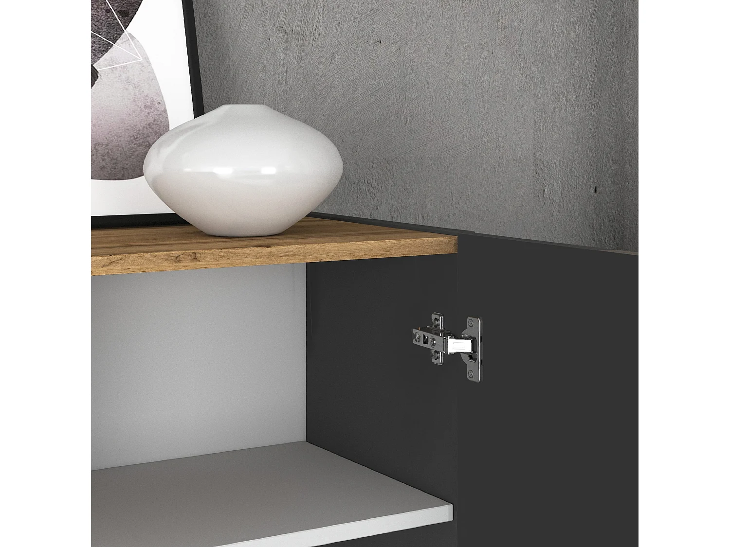 Aparador Garda con 3 puertas y 3 cajones en antracita mate/roble 102x35x110 cm